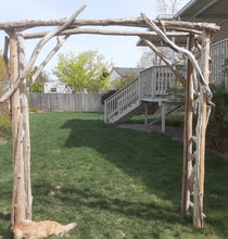 Load image into Gallery viewer, Driftwood Wedding Arch Four Post 6ft x 7ft Opening Garden Arbor Beach Wedding Wood Trellis  Self Standing AR1
