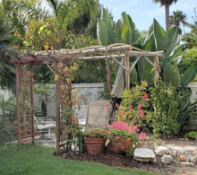 Load image into Gallery viewer, Driftwood Pergola Garden Vineyard Trellis  Handcrafted H 84&quot; x W 60&quot; x L 120&quot;
